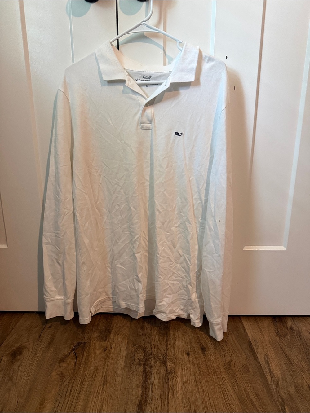 Vineyard Vines White Long-Sleeve Polo with Whale Logo
